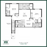 Gateway Crossing floor plan of 'The Kensington II' showcasing 2 bedrooms, 2 baths, elegant living room, and a covered balcony.
