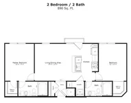Eva floor plan West Lafayette, 2 bedroom 2 bath apartment, split bedroom apartment layout, The Ivy apartments, Juliet balcony apartment, West Lafayette apartments near Purdue, roommate-friendly floor plan