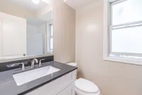 Modern, polished bathroom
