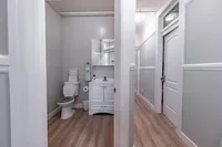 Sleek, modern half bathroom