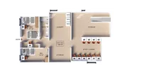 Chic floor plan showcasing 2 bedrooms, modern bathroom, spacious laundry, ample storage, and inviting study lounge in a 1382 sq ft unit.