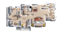 Elegant floor plan showcasing a spacious 4-bedroom apartment with an open kitchen, inviting living room, and private deck, spread across 1813 sq ft.