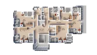 Inviting floor plan of Unit 003 showcasing six cozy bedrooms with ample natural light, three modern bathrooms, and a spacious hallway, totaling 1715 sq ft.