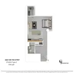 Explore the stylish and efficient design of our 1627 On The Strip Studio Type 2, offering 679 square feet of versatile space.
