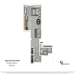 Explore the efficient layout of Studio Type 3 at 1627 On The Strip with 536 sqft of modern living space.
