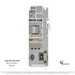 Explore the efficient and stylish layout of 1627 On The Strip's 1BR apartment, optimized for modern living.