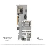 Explore this stylish 1-bedroom apartment layout at 1627 On The Strip, offering spacious comfort in 621 sqft.