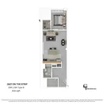 Explore modern living with this spacious 1BR 1BA floor plan at 1627 On The Strip, offering 834 sq ft of comfort.