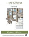 Meadow Ridge Pocono floor plan with 2 bedrooms, 2 baths, gourmet kitchen, and great room.