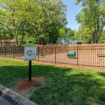 Charming outdoor dog park with agility equipment, surrounded by lush green trees and a safe fenced area, perfect for pet-friendly living.
