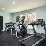 Bright and modern home gym featuring state-of-the-art treadmill, elliptical, and free weights, perfect for fitness enthusiasts.
