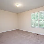 Bright and airy empty bedroom with plush carpet and large window offering serene outdoor views.