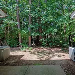 Inviting backyard showcasing lush green woods, offering a serene escape and natural privacy.
