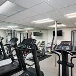 Modern fitness center with state-of-the-art treadmills, vibrant kettlebell set, and mirrored walls for an invigorating workout experience.