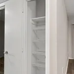 Modern apartment with a spacious utility closet featuring multiple shelves, perfect for organization.