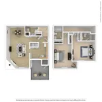 Contemporary 3D floor plan showcasing an elegant two-story apartment with open-concept living, dining area, and spacious bedrooms.