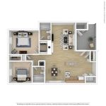 Modern floor plan showcasing a spacious living room, two cozy bedrooms, a sleek kitchen, and a private balcony for serene views.