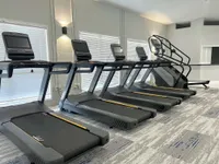 Cardio Machines with a View Modern fitness center with a row of high-tech treadmills and a sleek stair climber, offering a bright and inviting workout space.