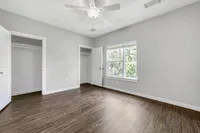 bright open nook room with closets