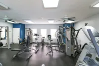 Modern fitness center equipped with state-of-the-art machines and bright natural lighting, perfect for an energizing workout.