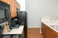 Modern Kitchen Featuring Black Appliances