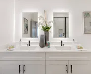 Bathroom cabinets with mirror.