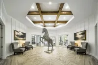 Clubhouse lobby with large horse statue