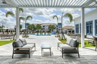 Pool patio with couches