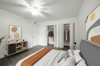 Bedroom with open closets