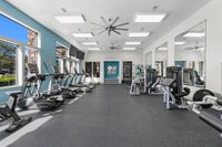 Bright, modern fitness center featuring state-of-the-art gym equipment, large windows, and stylish decor.