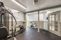 Bright and inviting home gym featuring modern exercise equipment and large windows for natural light.
