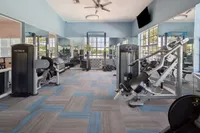 Modern fitness center with state-of-the-art gym equipment and floor-to-ceiling mirrors, offering a bright and inviting workout space.