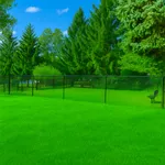 Unleash the fun at our fully fenced, pet-friendly dog park—where tails wag, and neighbors connect. Surrounded by lush greenery and open space, it's the perfect spot for your furry friend to play and socialize! Vibrant outdoor space with lush green lawn and tall trees, ideal for relaxing and enjoying nature.