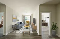 Contemporary living room with a cozy sofa, stylish artwork, and a modern entertainment setup.