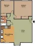 2 bedroom, 1 bathroom (B)