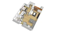 1 bedroom, 1 bath - 3D