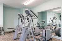 24-Hour Fitness Center View of Fitness Center, Showing Cardio Equipment, Free-Weights, Weight Bench and Mirrors at Clearview Apartments