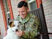 Pet friendly man with dog
