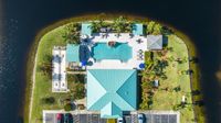 Aerial view of clubhouse and pool area