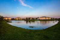 view from across lake at dusk