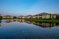 view from across lake at dusk