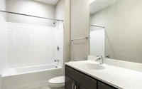 Bright, modern bathroom with sleek finishes.
