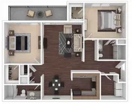2d floor plan model with furniture renderings in 2/2 deluxe model