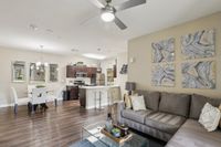 Corner Viewpoint of Living, Dining and Kitchen