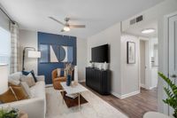 Living room with hardwood-style flooring
