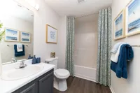 Bright bathroom with bathtub