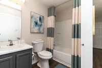 Bright bathroom with bathtub