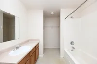 Bright bathroom with bathtub