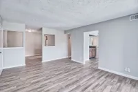 Spacious living room with hardwood-style flooring