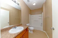 Bright bathroom with bathtub